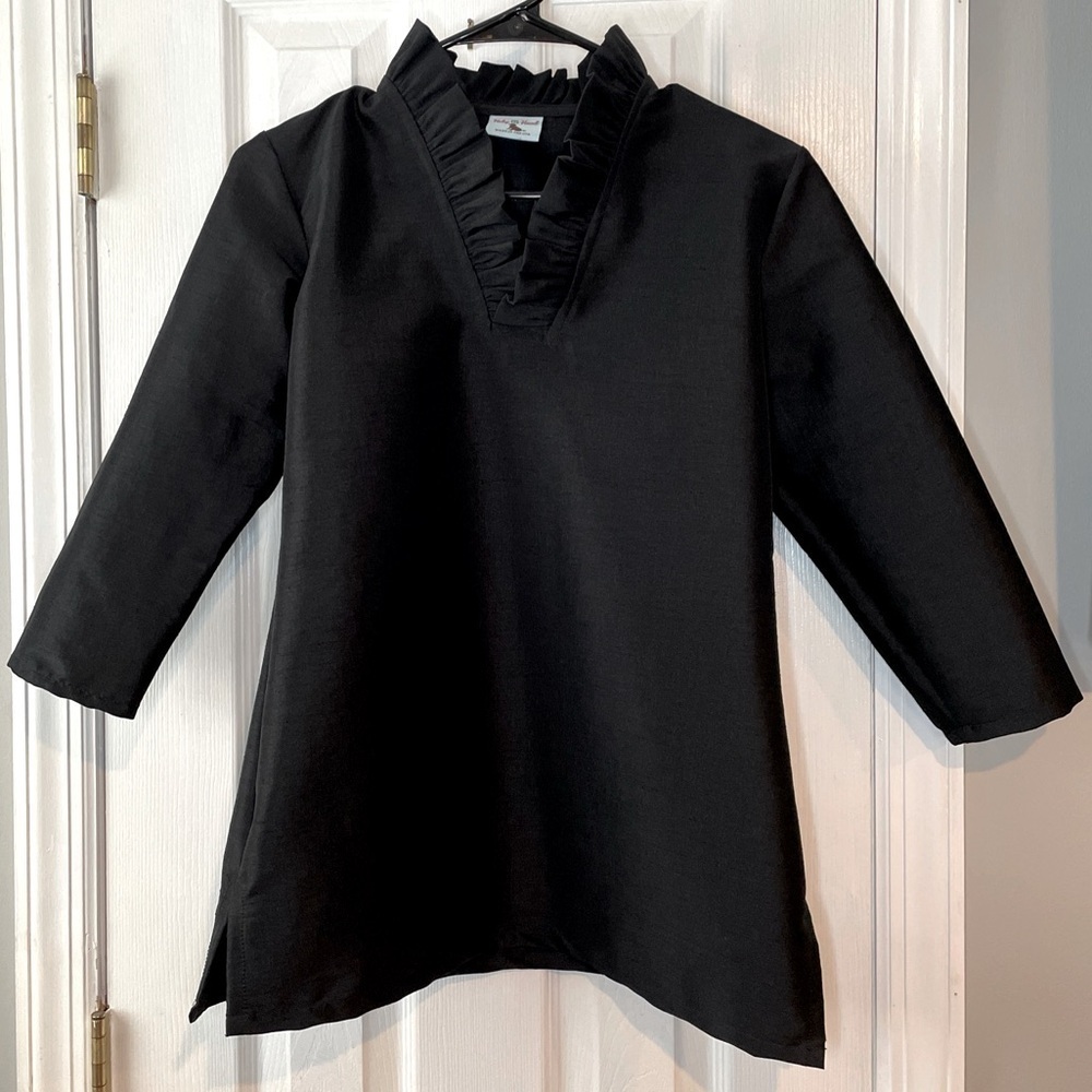 Haley And The Hound‎ Black XS Tunic Blouse Ruffle Collar